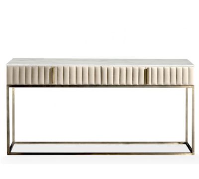 Contemporary Italian Leather Designer Marble Console Table