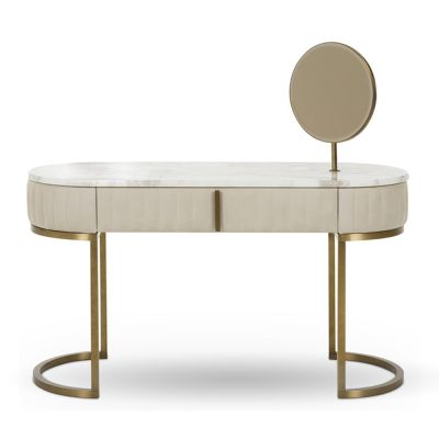 Italian Designer Leather Upholstered Modern Console Table