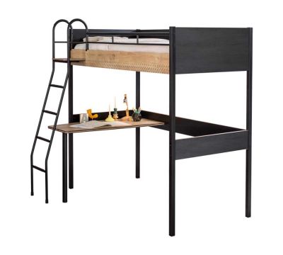 Black High Bed (90x190cm) with Study Desk