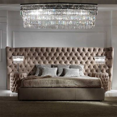 Modern Button Upholstered Italian Bed with Extended Headboard