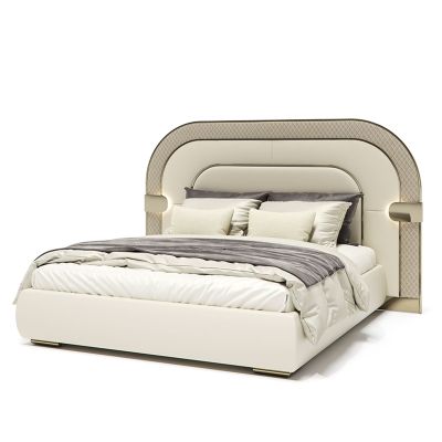 Italian Luxury Rounded Bed with Stitched Leather