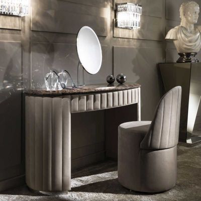 Modern Curved Nubuck Leather Dressing Table