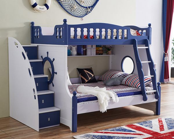 Kids Bunk Bed With Storage Stairs Navy Blue