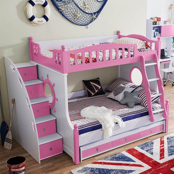 Kids Bunk Bed With Storage Stairs Pink