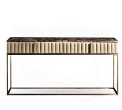 Contemporary Italian Leather Designer Marble Console Table Console Tables 