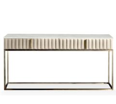 Contemporary Italian Leather Designer Marble Console Table  