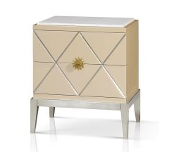 Luxury Italian Art Deco Lacquered Bedside Cabinet with Marble Top Cream  