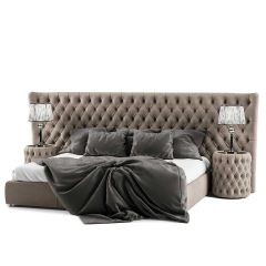 Button Upholstered Italian Bed with Extended Headboard  