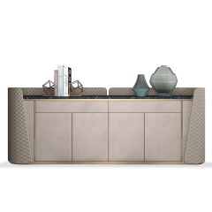 Carmon Handleless Quilted Leather Sideboard With Marble Top  