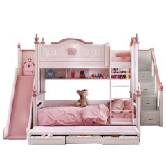 Princess Bunk Bed with Slide and Storage Stairs  